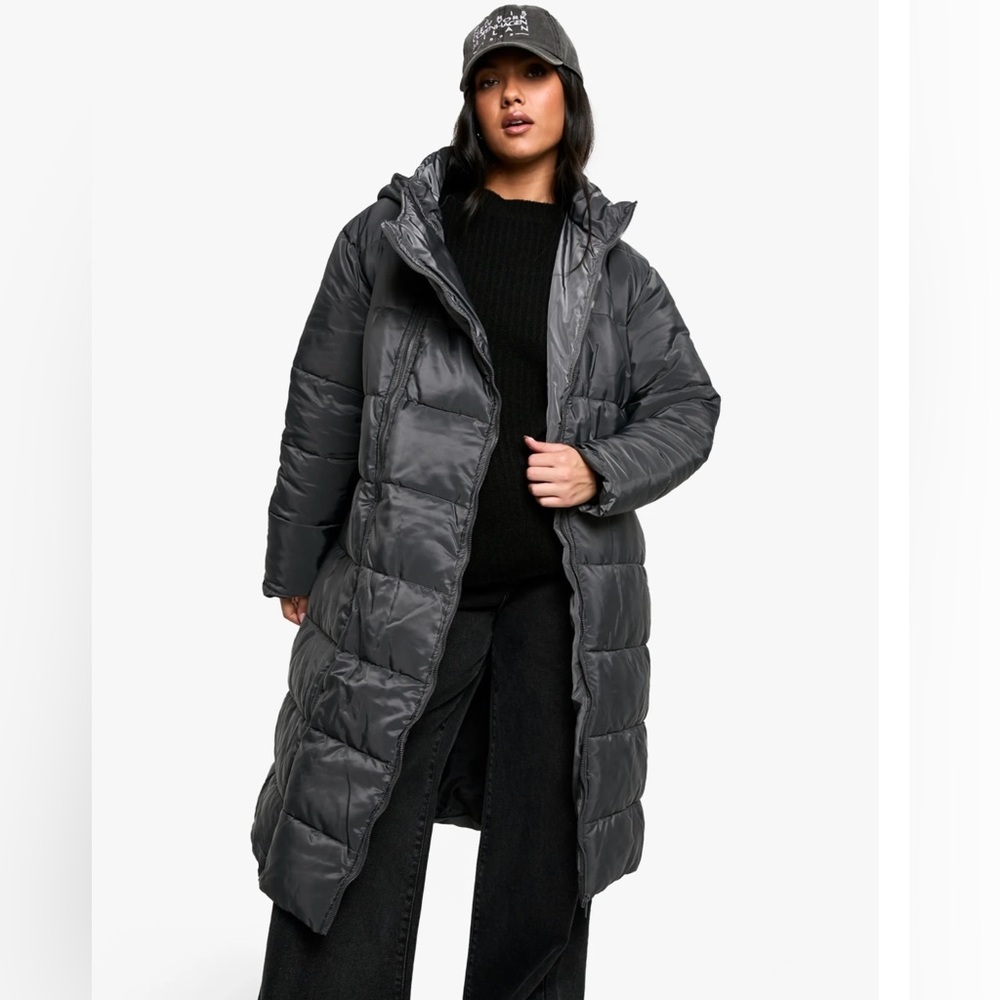 Maternity Pre & Postpartum 3 In 1 Puffer Coat With Extender Charcoal/Grey